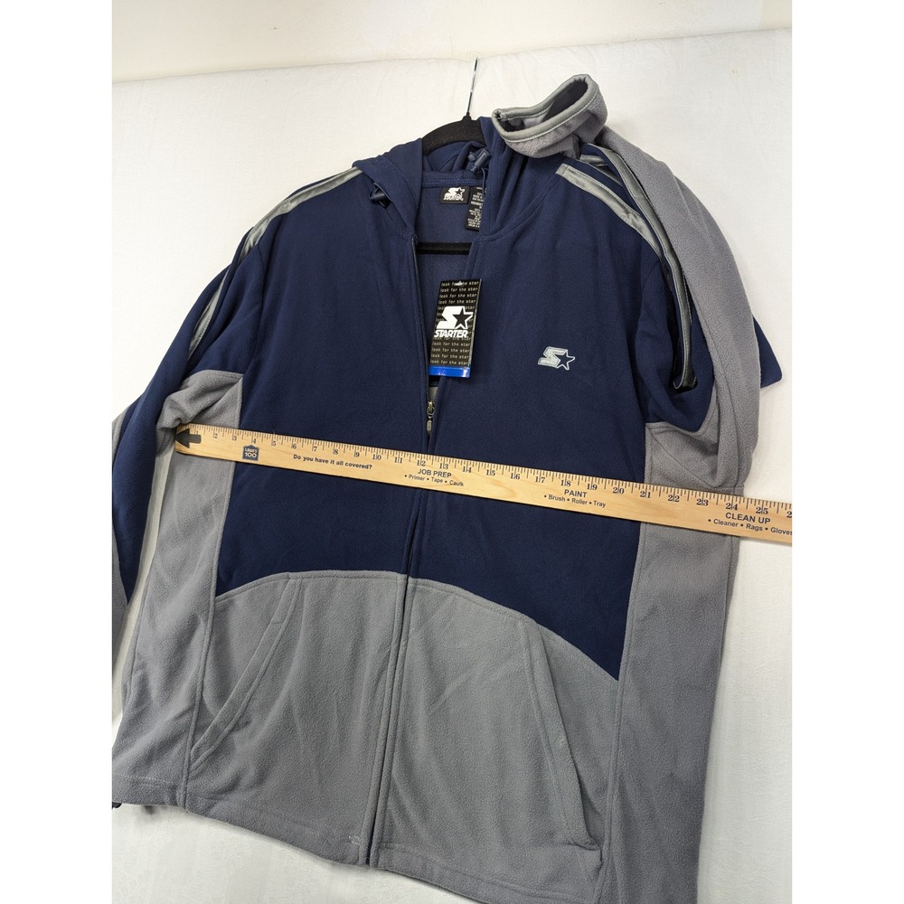 Starter Mens Medium Full Zip Fleece Hoodie‎ Jacket Gray Blue Striped - Picture 5 of 7